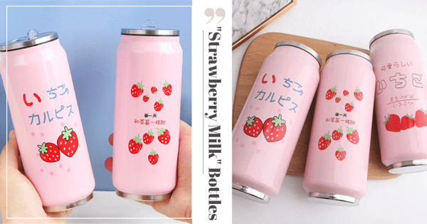 Cute Japanese Strawberry Milk-Inspired Water Bottles Look Like Real Canned Drinks, Get Them In Singapore