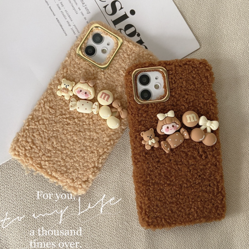 Furry Phone Case with 3D Candy Charms