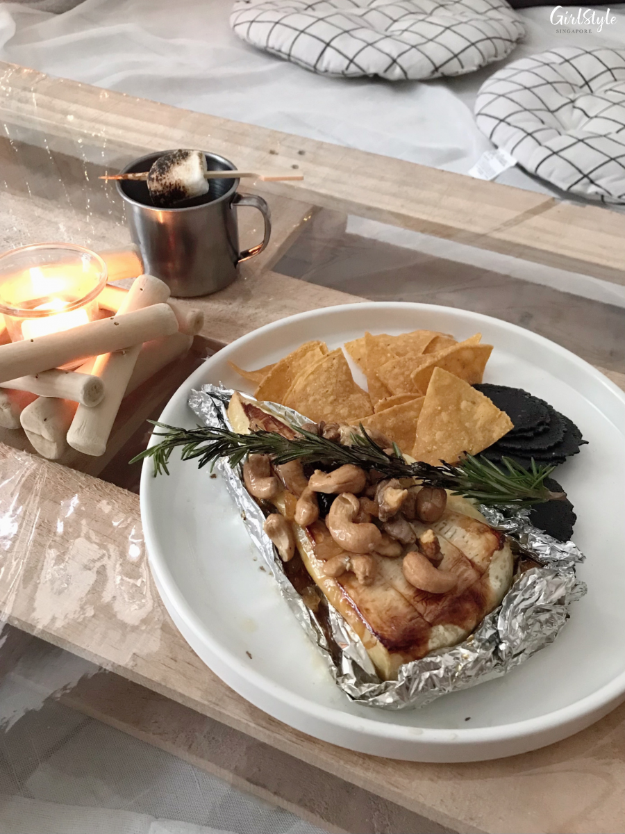 Roasted Brie with camping trail mix at The Secret Patio Indoor Planetarium Campfire Night pop up dining