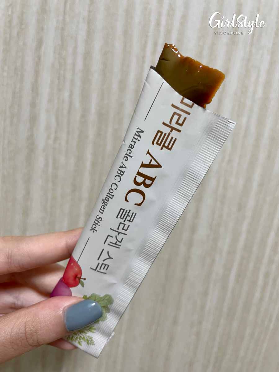 The Miracle ABC Collagen Stick has a sour flavour and chewy texture.