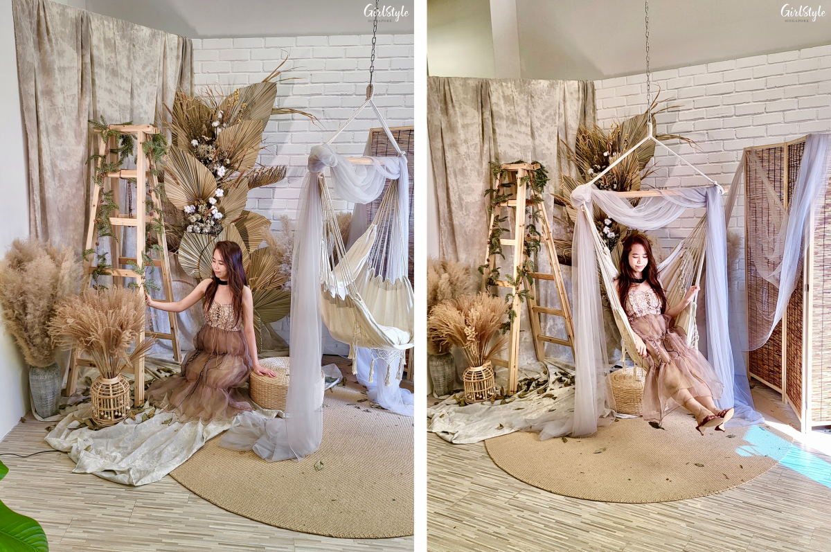 Dried flowers themed photo area at Parallel Egos Studios
