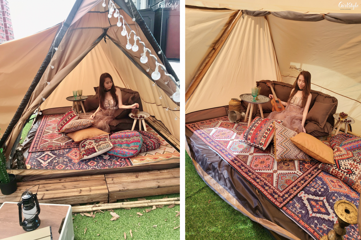 Outdoor glamping selfie zone at Parallel Egos Studios