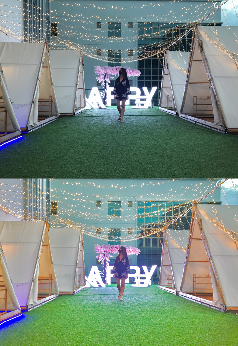 Before & after photo editing on phone tent hot pot restaurant in Singapore