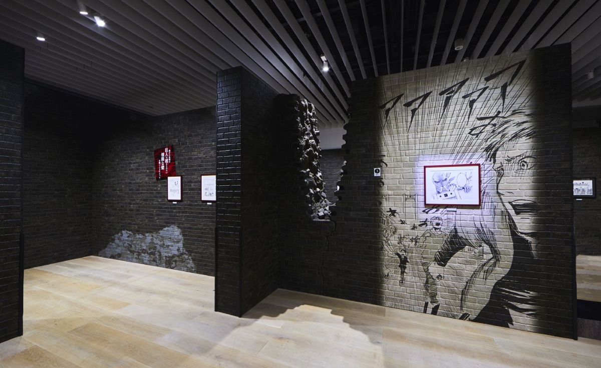 Manga panels on walls at Attack on Titan The Exhibition ArtScience Museum Singapore