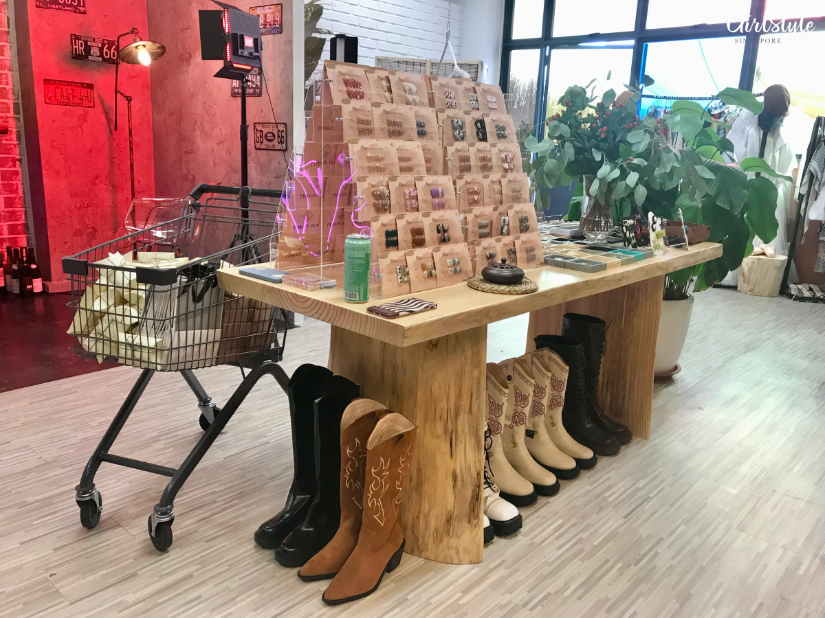 Retail area nails accessories and shoes at Parallel Egos Studios