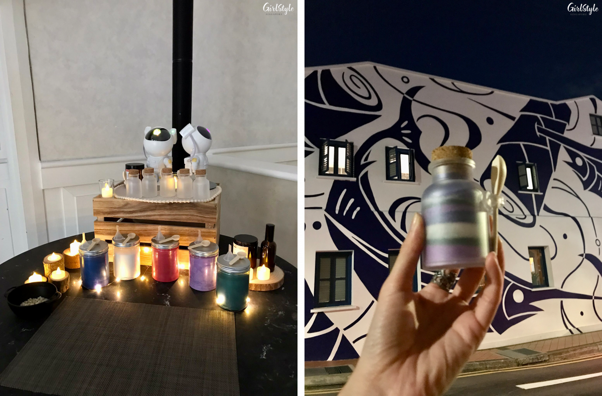 DIY bath salt activity corner at The Secret Patio Indoor Planetarium Campfire Night pop up dining