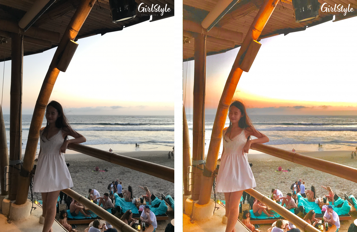Before & after editing sunset photo on phone - beach in Bali