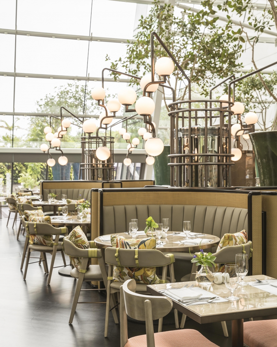Booth seating area of RISE buffet restaurant at Marina Bay Sands