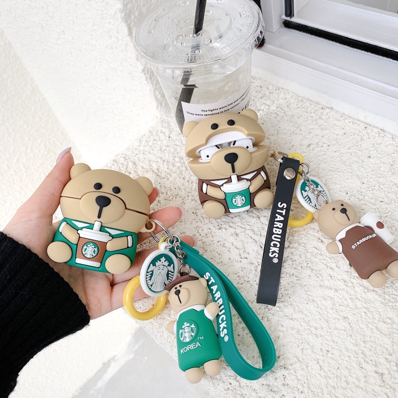 Bearista with Starbucks drink AirPods case