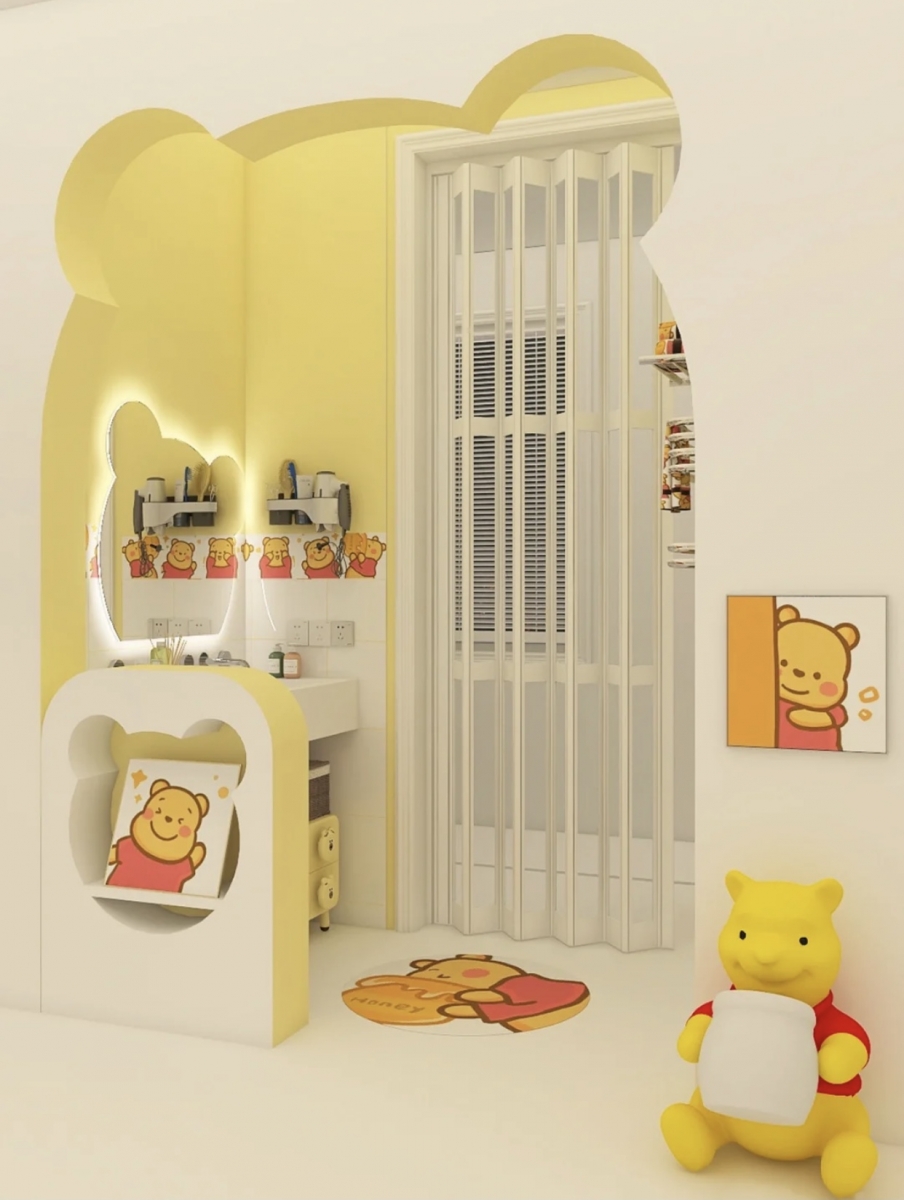 Winnie-the-Pooh themed bathroom bear-shaped doorway
