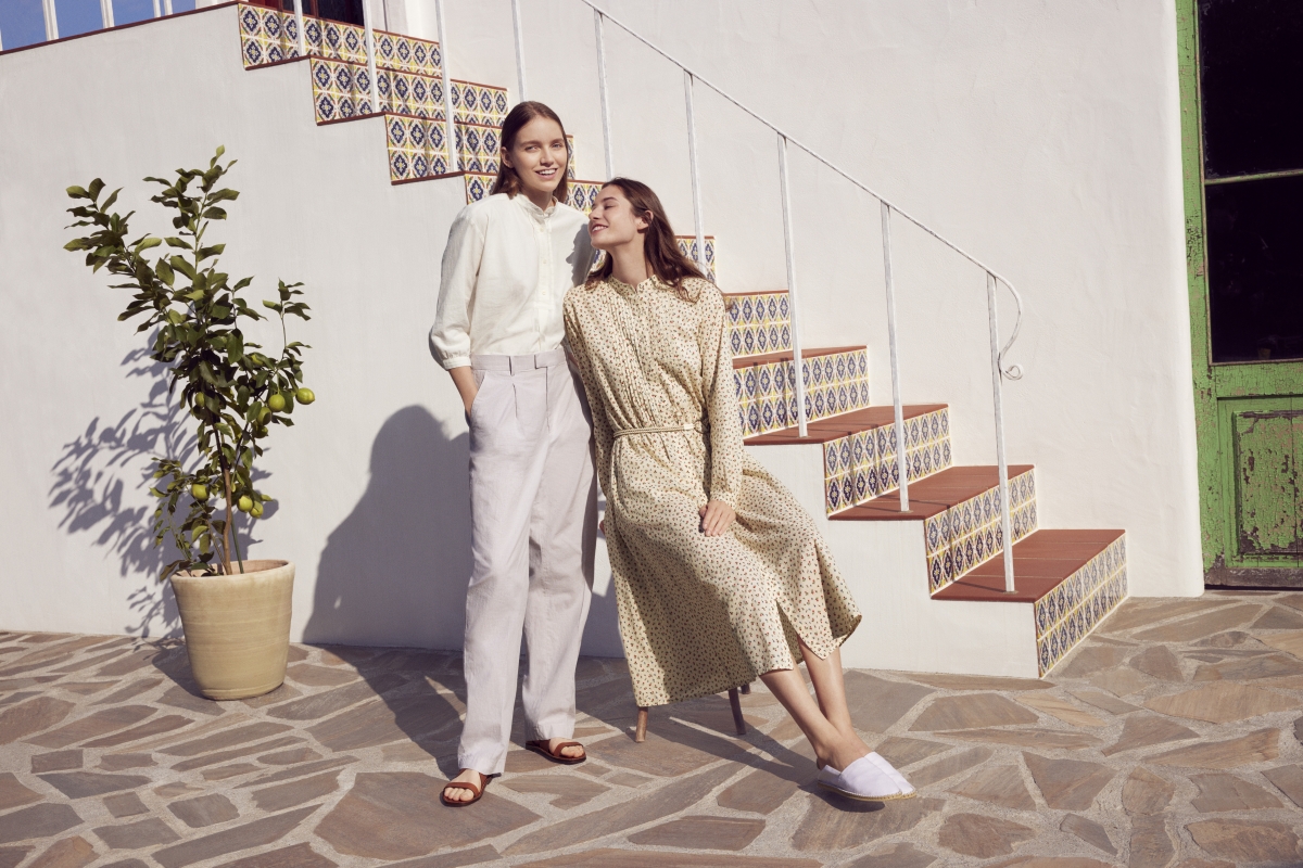 UNIQLO INES DE LA FRESSANGE 2022 Spring Summer collection yellow floral maxi shirt dress and white shirt and trousers