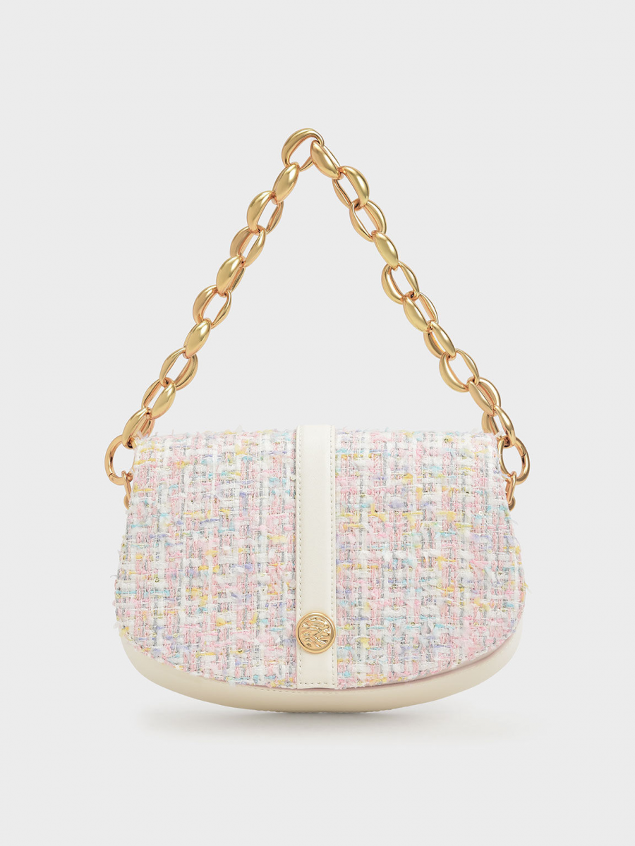 Charles & Keith Blair Chain Handle Tweed Shoulder Bag