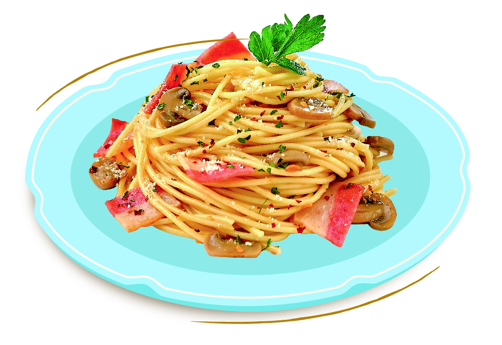 Taste Asia Turkey Bacon and Mushroom Aglio Olio