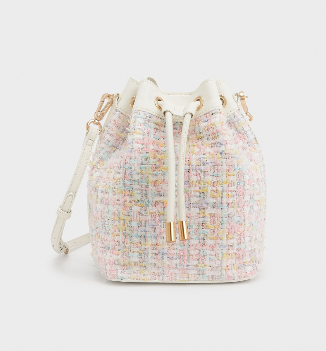 Charles & Keith Tweed Drawstring Bucket Bag