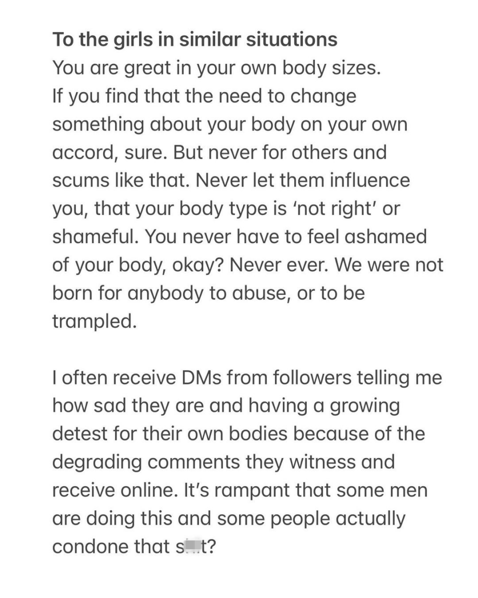 Chrysan Lee calls out guys who ridicule her small boobs