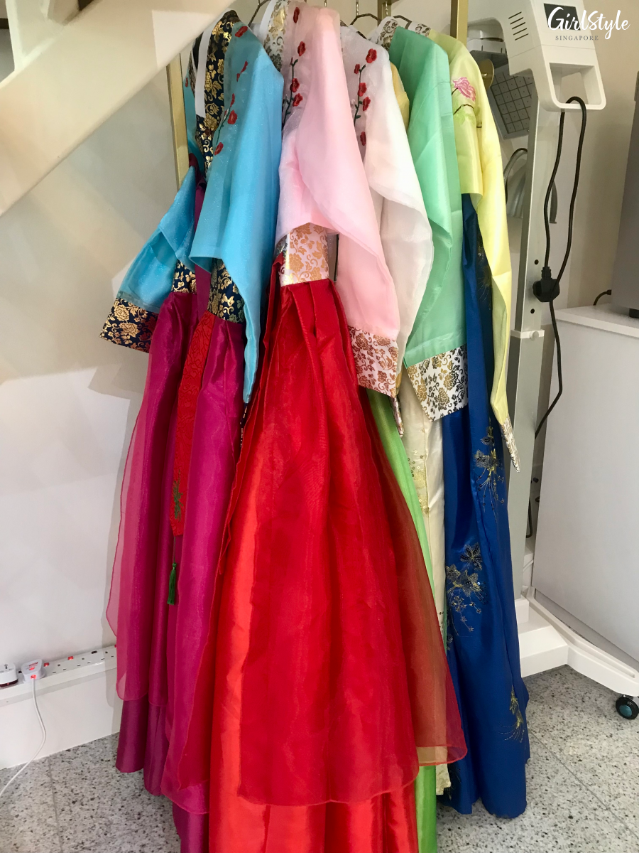 Rack of Hanboks at Oscar Head Spa