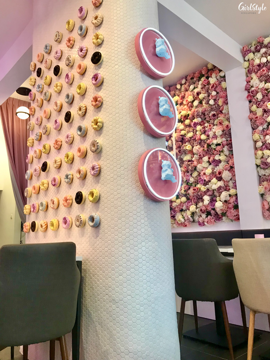 Donut wall decor and floral wallat Knock Knock Cafe