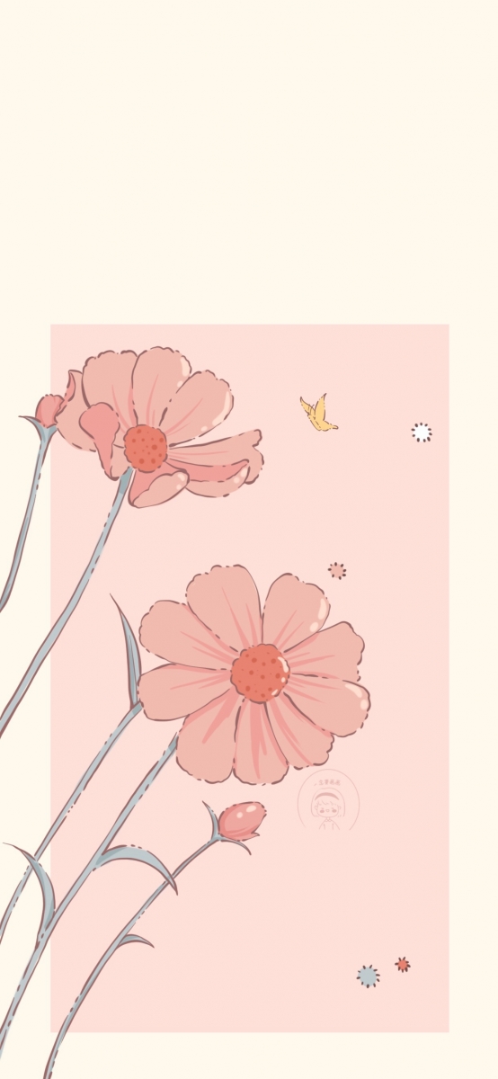 Pink floral illustration phone wallpaper