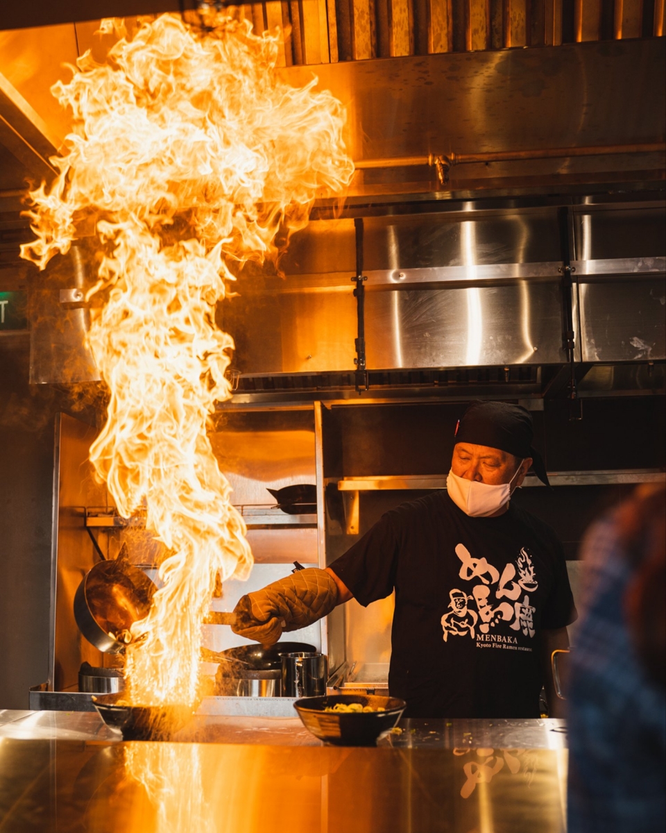 Ramen on fire at Menbaka Fire Ramen Singapore