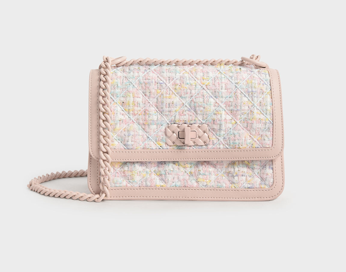 Charles & Keith Micaela Tweed Quilted Chain Bag