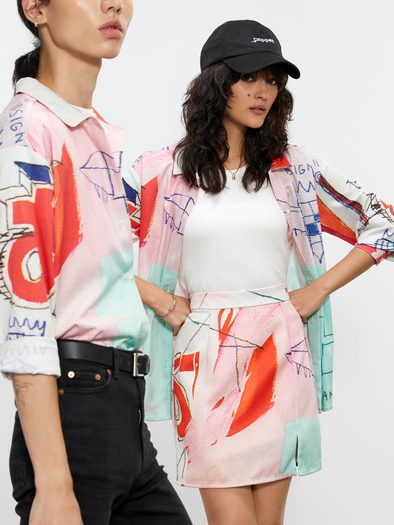 Pomelo Jean-Michel Basquiat Graphic Shirts in Pink