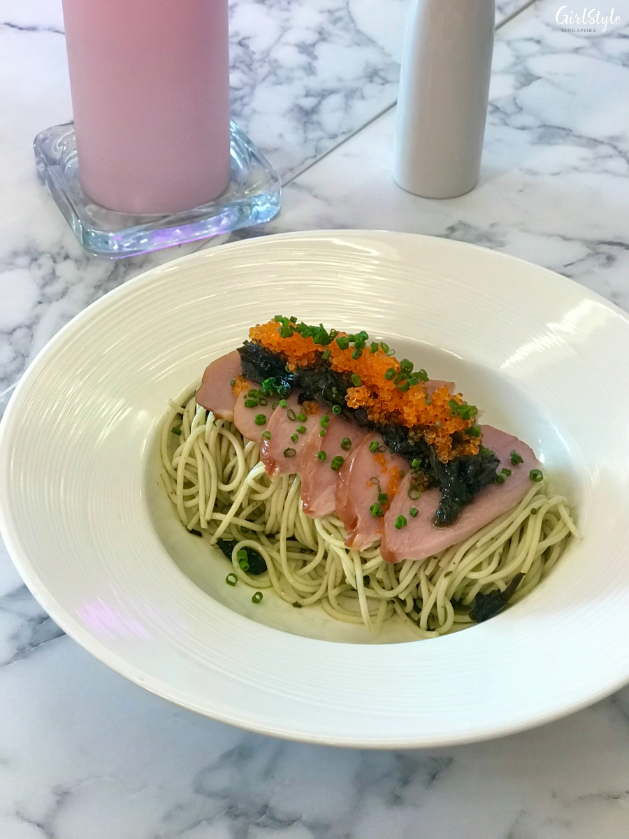 Ga-na-chye Chilled Capellini with Smoked Duck at Knock Knock Cafe