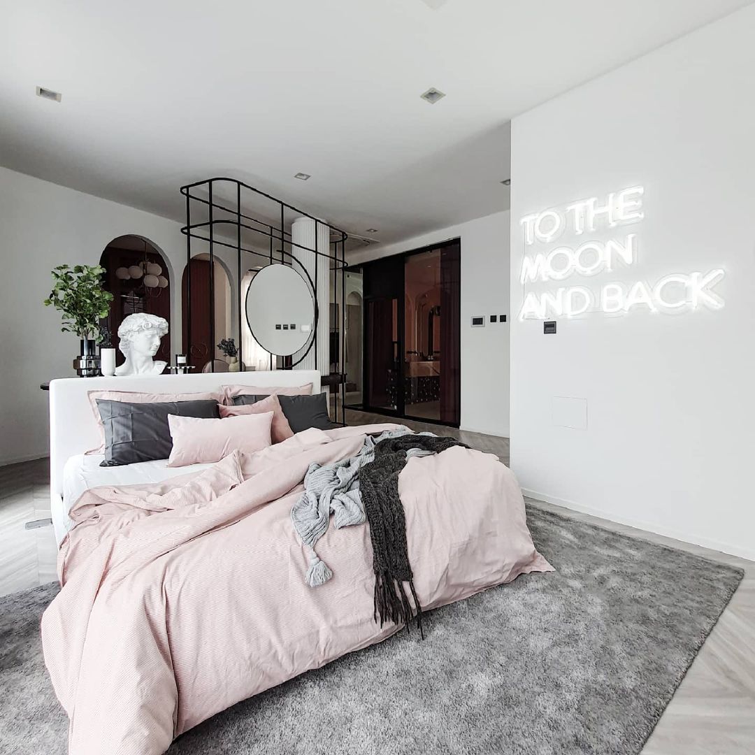 Master bedroom of an Insta-worthy cafe-themed home in Bangkok, Thailand
