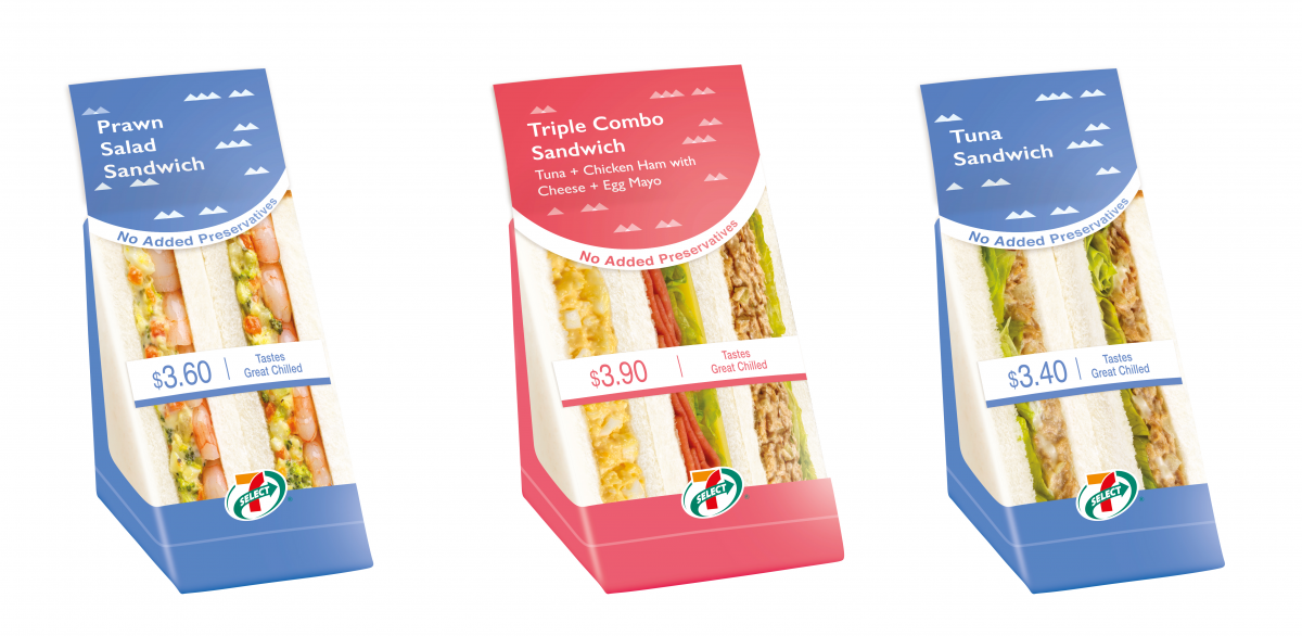 7-Eleven 7-SELECT milk bread sandwiches - Prawn Salad, Triple Combo and Tuna