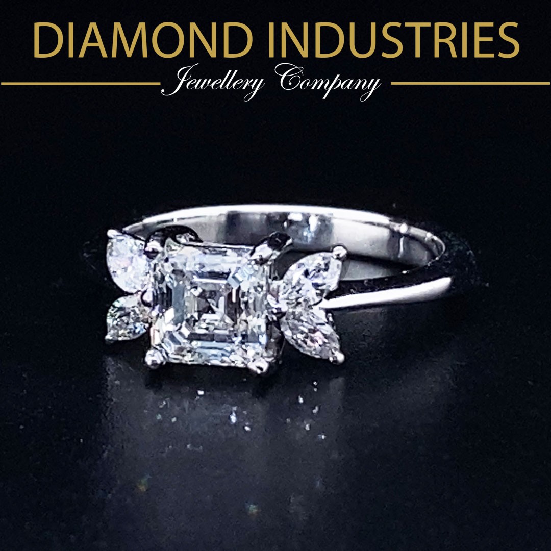 Mined Natural Diamond, GIA Certified, 1.01Ct, H VS2. Natural Diamonds, 0.23Ct. 18K White Gold.