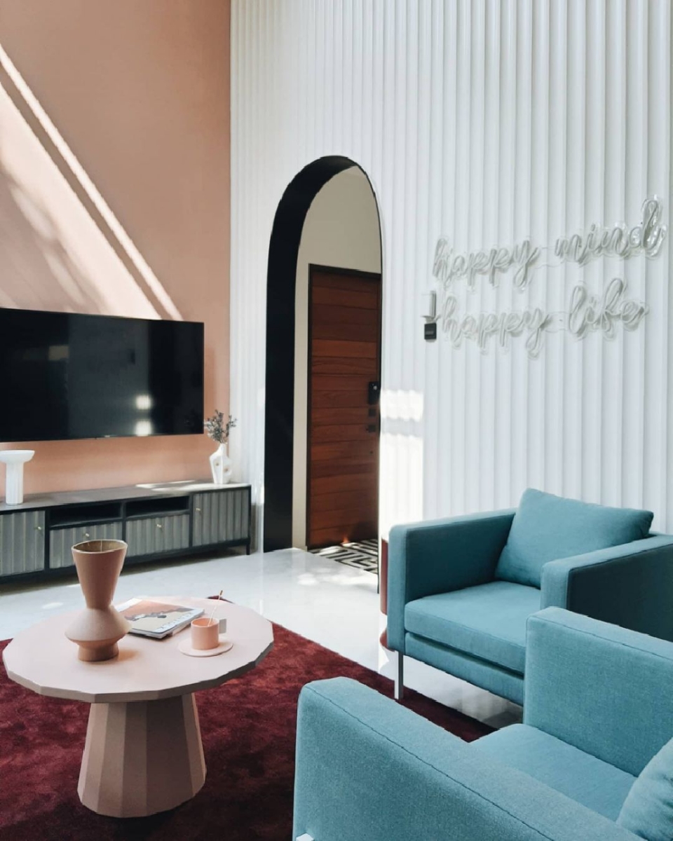 Living room of an Insta-worthy cafe-themed home in Bangkok, Thailand