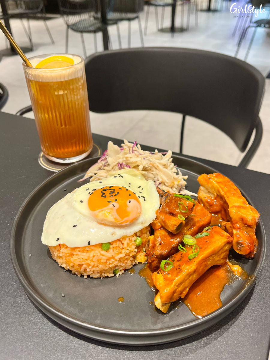 Gochujang Spare Ribs Rice Bowl Lunch Set with Iced Lemon Tea - PAZZION Cafe at Takashimaya