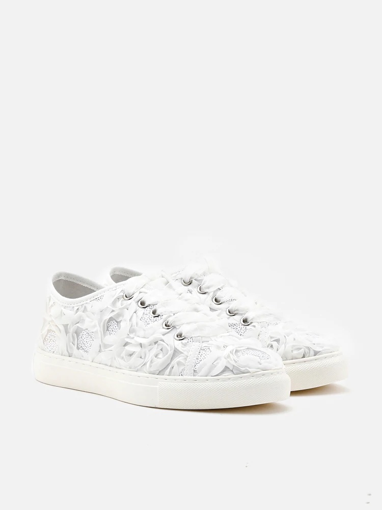 PAZZION Lace Mesh Flower Sneakers