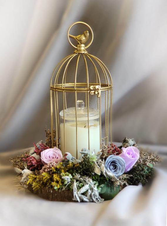 Bounty Bunny Golden Cage with dried flowers