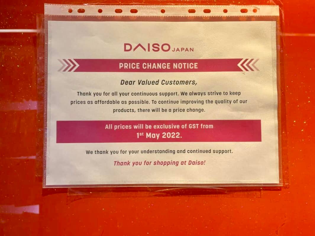 Daiso Singapore charging GST