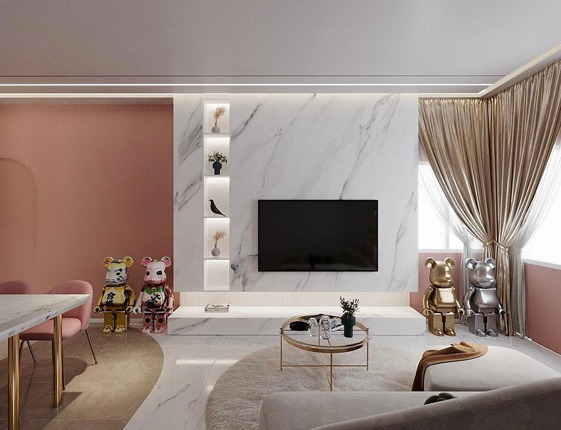 Pink HDB living room Singapore