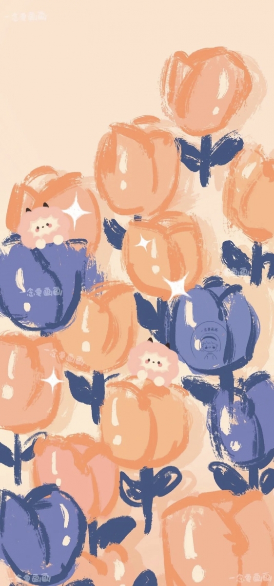 Peach and blue tulips phone wallpaper
