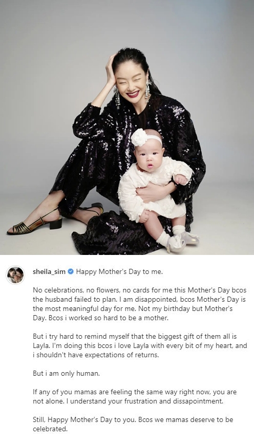 Sheila Sim calls out husband on Mother's Day