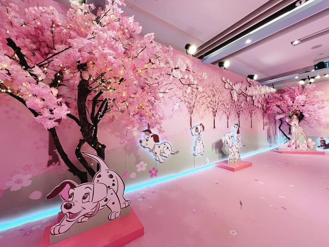 Goldwood sakura-themed Disney photo area at Suntec City