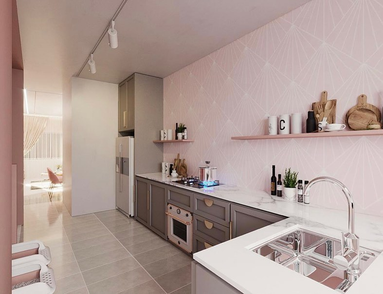 Pink HDB kitchen Singapore