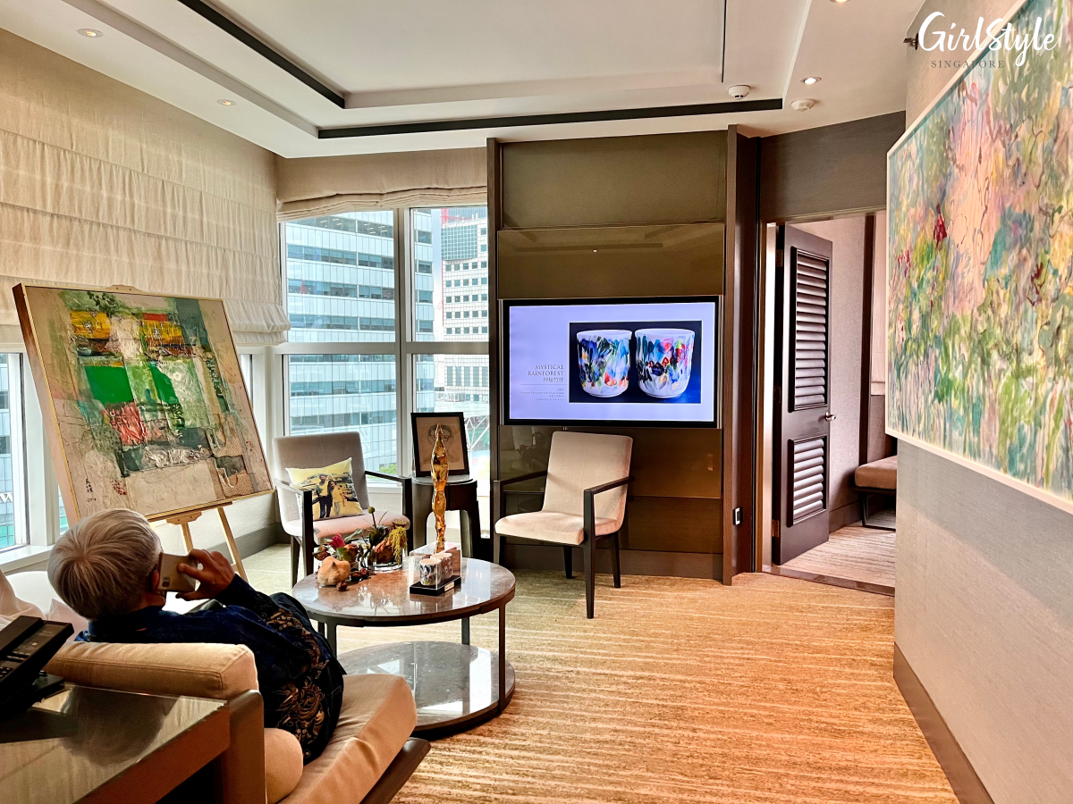 Goh Beng Kwan at the Highlights suite - #GBK85, a solo exhibition at Conrad Centennial Singapore Hotel