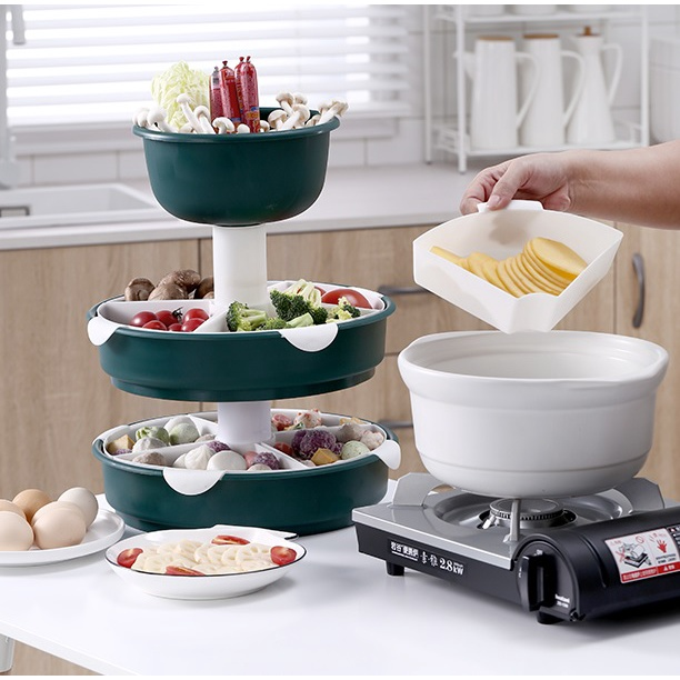 Green rotating hotpot ingredient stand Singapore