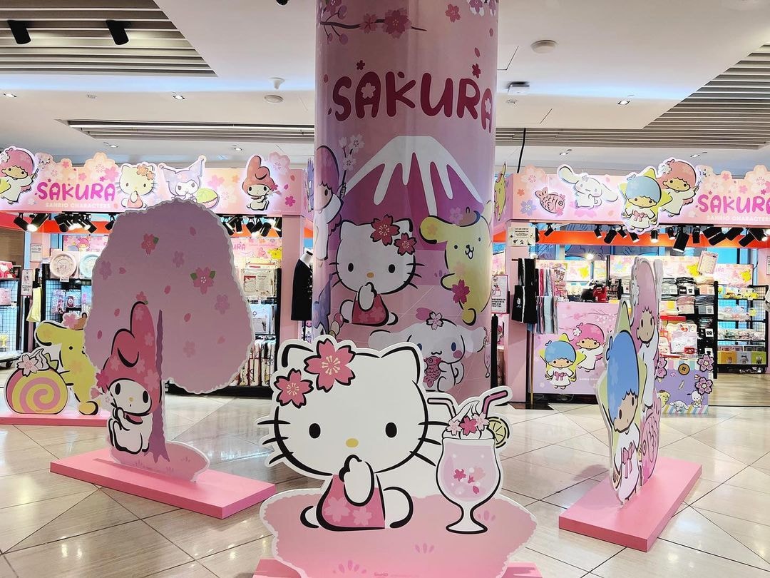 Sakura display and Sanrio merchandise at Goldwood Suntec City