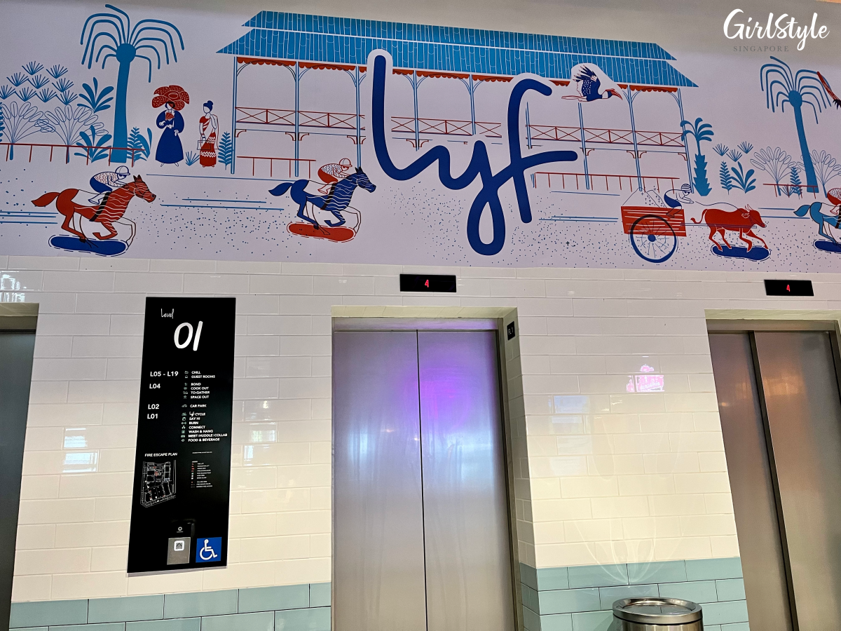 Wall artwork at elevators - lyf Farrer Park Singapore