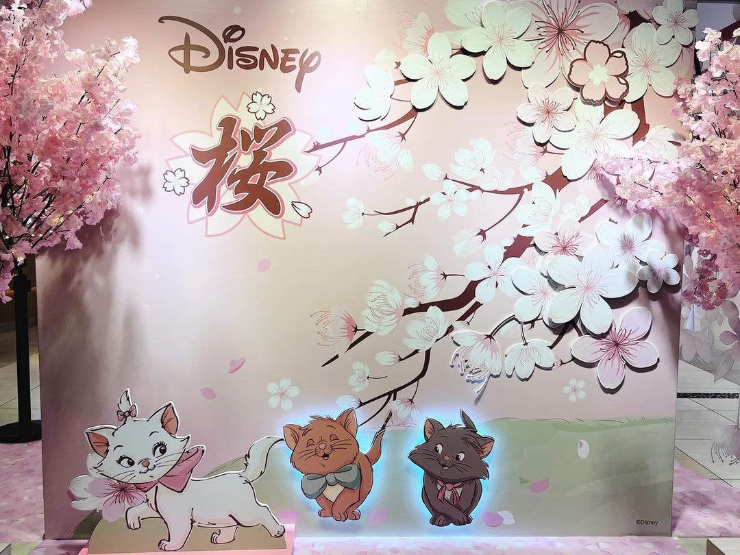 Goldwood sakura-themed Disney photo area at Suntec City