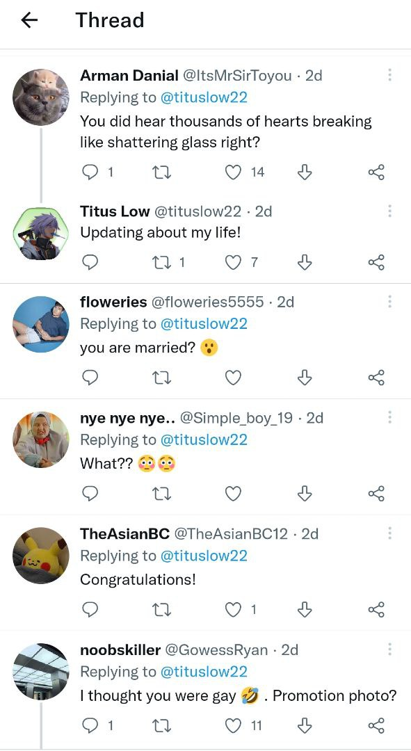 Netizens weigh in on Titus Low's alleged engagement