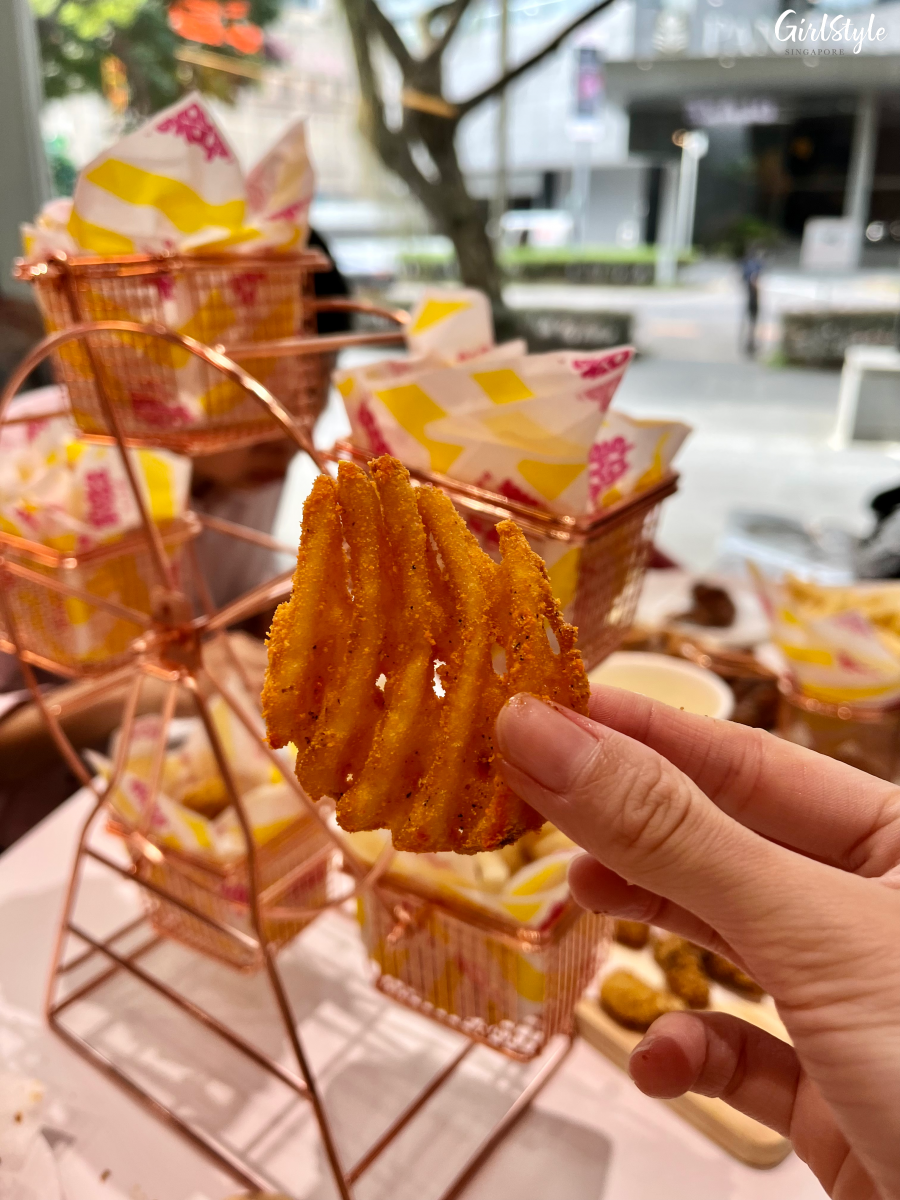 Criss-cut fries in the Fries-Go-Round set - Shake Shake In A Tub Café at 111 Somerset
