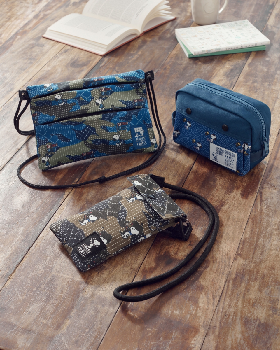 7-Eleven Peanuts FDMTL Teatime Snoopy sacoche bag, Kendama Snoopy vertical pouch and Koinobori Snoopy pouch