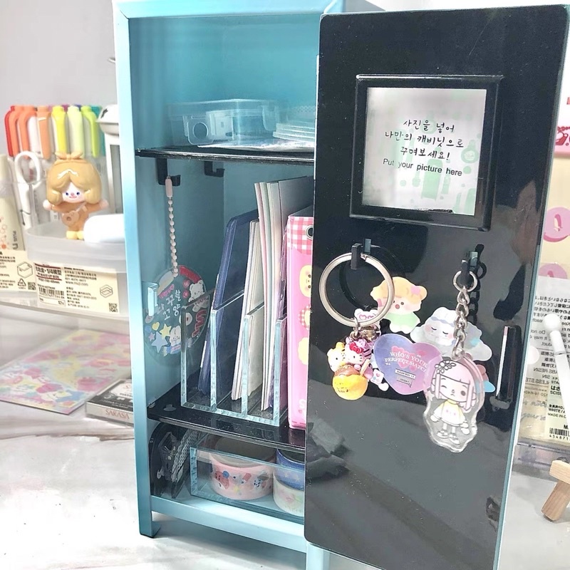 Mini locker storage stand filled with stationery