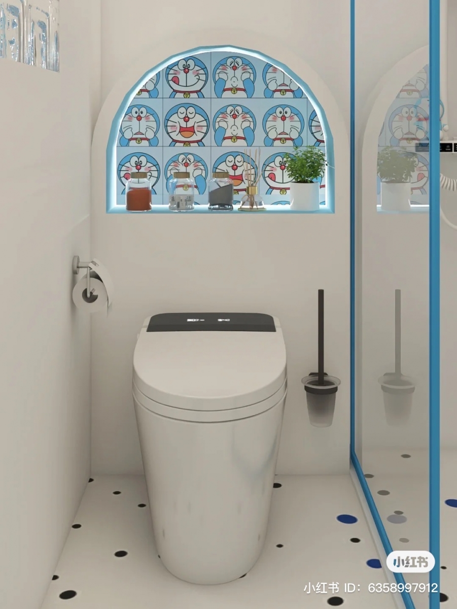 Doraemon-themed bathroom toilet bowl