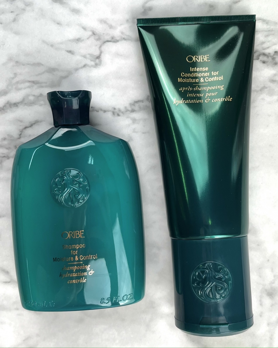 A full-sized shampoo and conditioner set from Oribe, recommended by Chez Vous as part of the aftercare. 